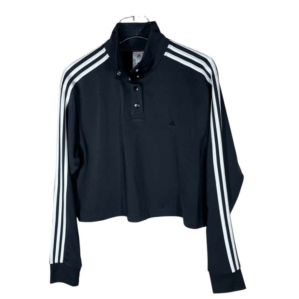 Adidas Black and White Cropped 1/4 Snap Pullover Tricot Jacket NWT Size Large - Picture 12 of 16
